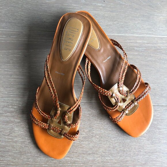 Nickels Soft Poron 4000 Leather Sandals w Braided Design Orange Olive Tan - Picture 1 of 7